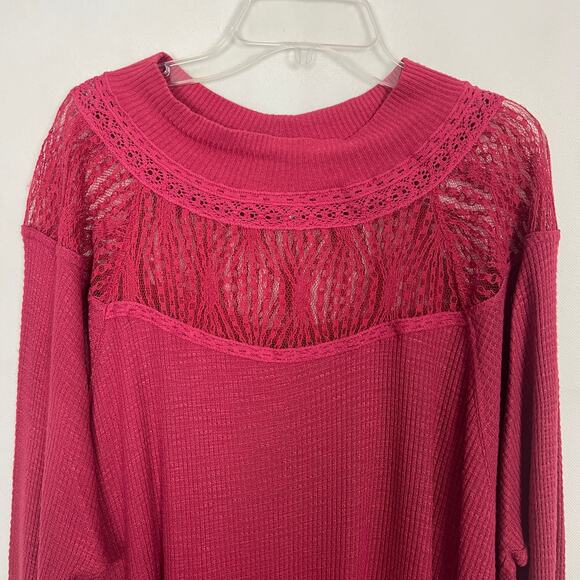 Free People Spring Valley Pullover Knit Lace Burgundy Thermal Top Sweater XXS - Picture 5 of 13